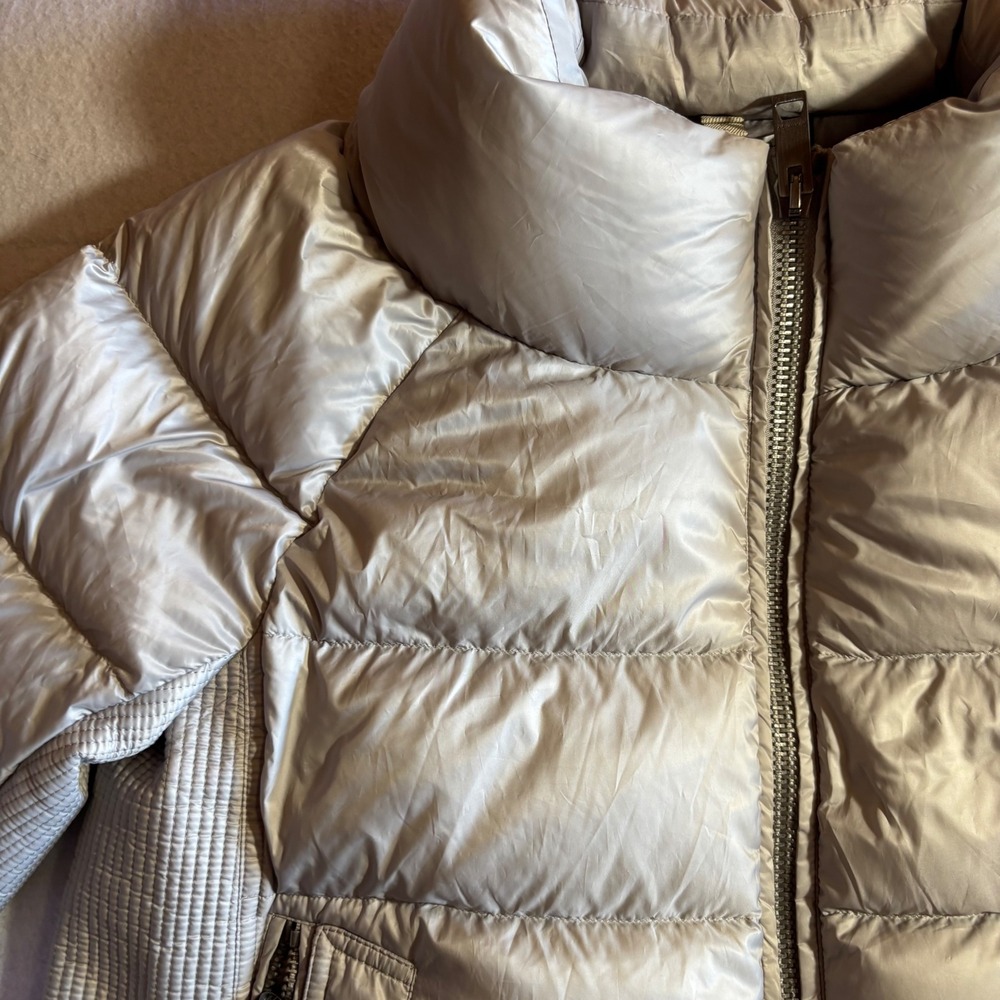 Burberry‎ Brit Townfield Down Puffer Jacket Women's Quilted Coat High Neck Beige - Picture 3 of 14
